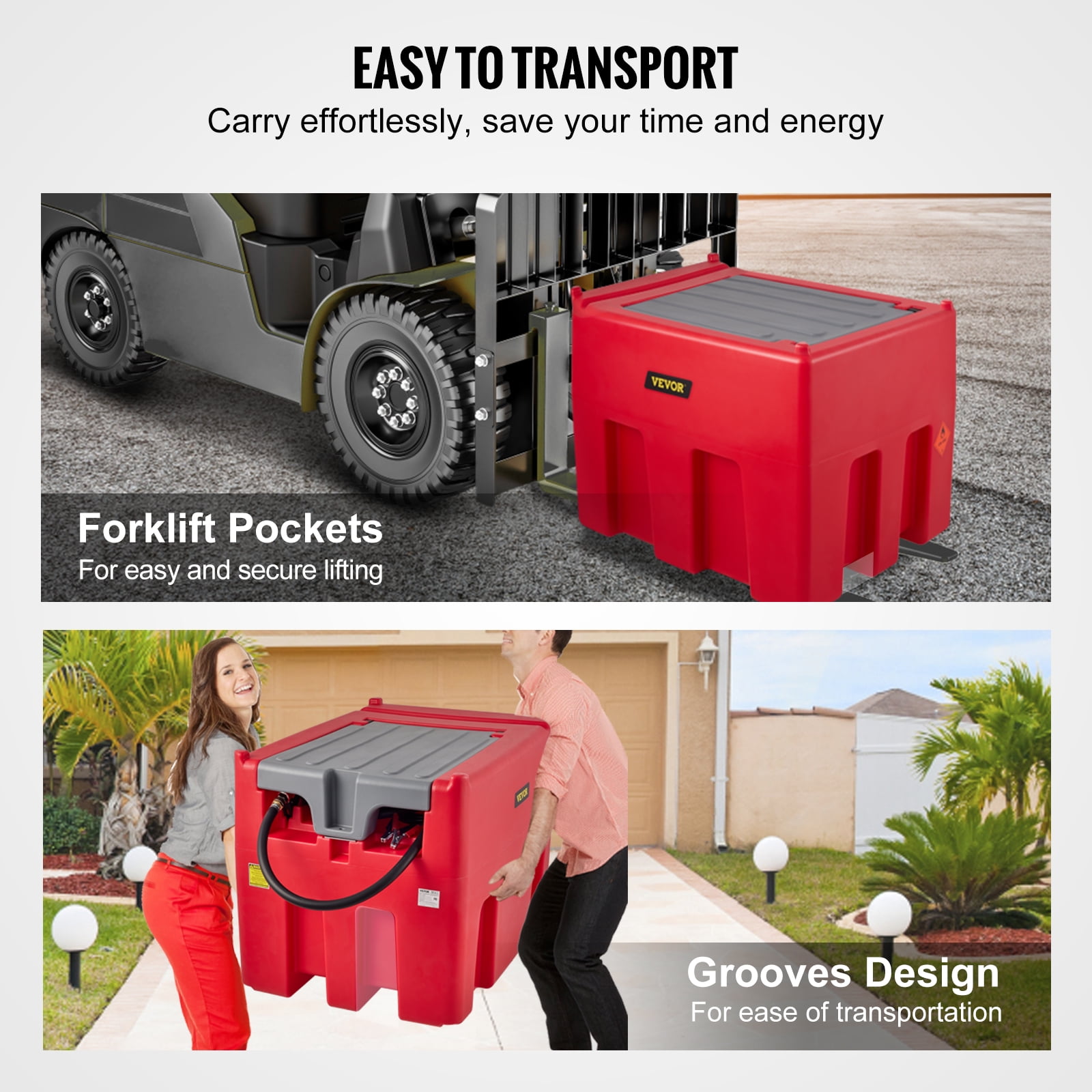 VEVOR Portable Diesel Tank, 116 Gallon Capacity & 10 GPM Flow Rate, Diesel Fuel Tank with 12V Electric Transfer Pump and 13.1ft Rubber Hose, PE Diesel