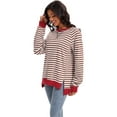 thumbnail image 5 of Unique Bargains Womens Striped Sweatshirt Oversized Crew Neck Long Sleeve Top M Coffee White, 5 of 7