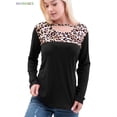 thumbnail image 5 of BadPiggies Women Leopard Print Colorblock Long Sleeve Round Neck Casual Blouses Tops (2XL, Black), 5 of 6