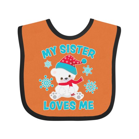 

Inktastic Polar Bear My Sister Loves Me in Santa Hat with Snowflakes Gift Baby Boy or Baby Girl Bib