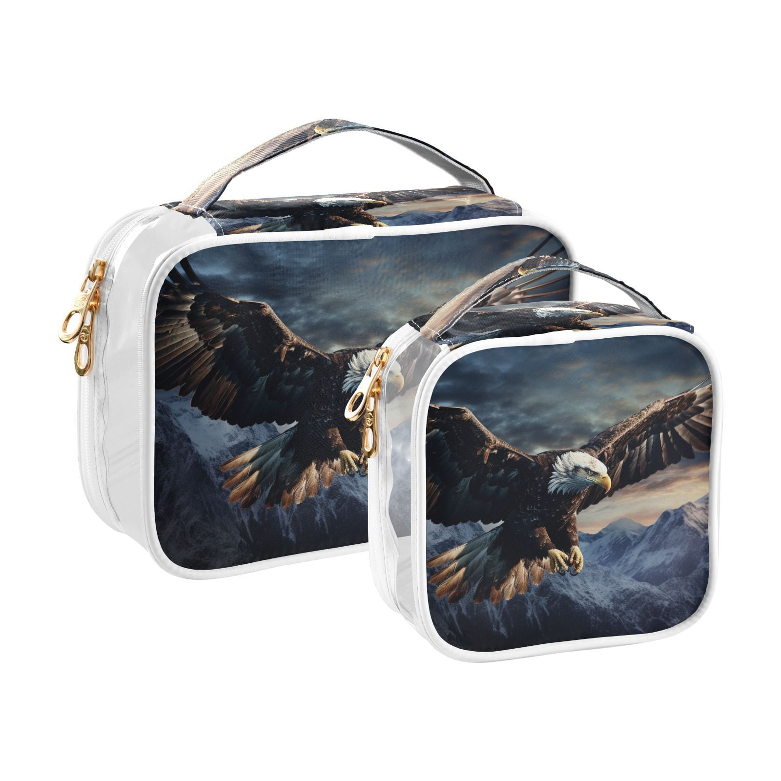 Clear Makeup Bags with Handle Large Opening 2 Pack Set Toiletry Bag Quart Size Bag, for Women Man Traveling Travel Essentials, Toiletries and Other. Eagle Hawk
