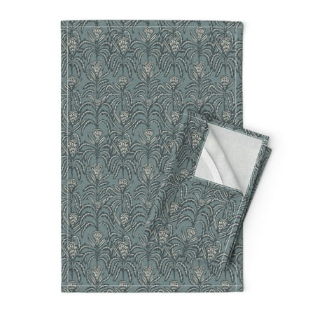 

Printed Tea Towel Linen Cotton Canvas - Rustic Floral Gray Blue Boho Farmhouse Botanical Medium Scale Print Decorative Kitchen Towel by Spoonflower