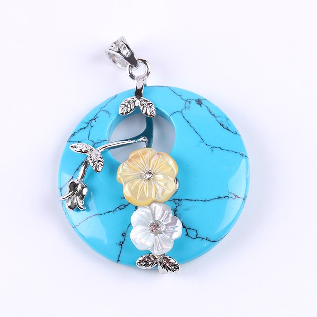 Raw Gem Pendants Rose Flower Shell Wrap Beads Veins Onyx White Crystal Jewelry