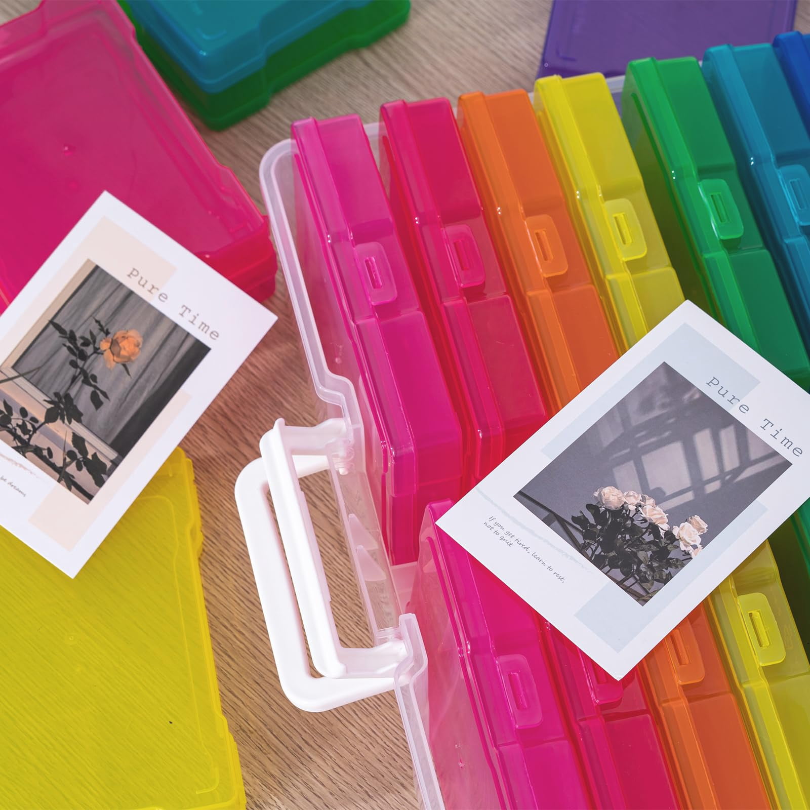 Transparent 4" X 6" Photo Cases And Clear Craft Keeper With Handle  16 Inner Organizers & Storage Box Plastic Containers (color - 2pack)