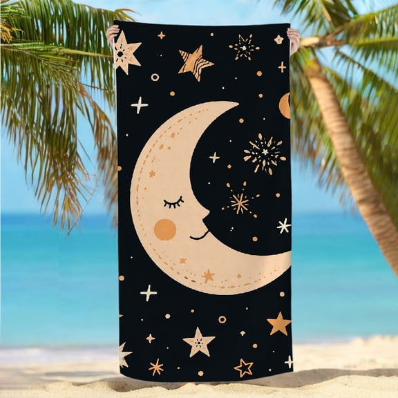 RKSupls 30x60inch Beach Towel Oversized Microfiber Beach Towel - Sleeping Moon with Rainbow and Stars Print, Ultra-Soft Microfiber Ideal for Bathroom beach yoga