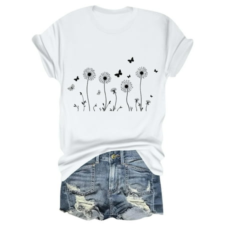 NAMTYQX Hawaiian Shirts for Women Boyfriend Plus Size Cute Stretchy Graphic Short Sleeve Crewneck Patterned Cool Spring Tops for Women 2025 White Size S