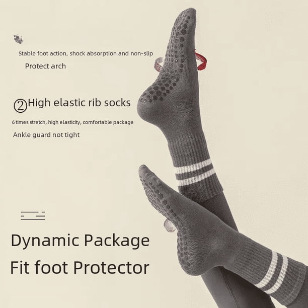 Calcetines de mujer hasta media pantorrilla, calcetines profesionales antideslizantes de silicona para interiores, calcetines deportivos de color sólido para mujer para fitness y pilates