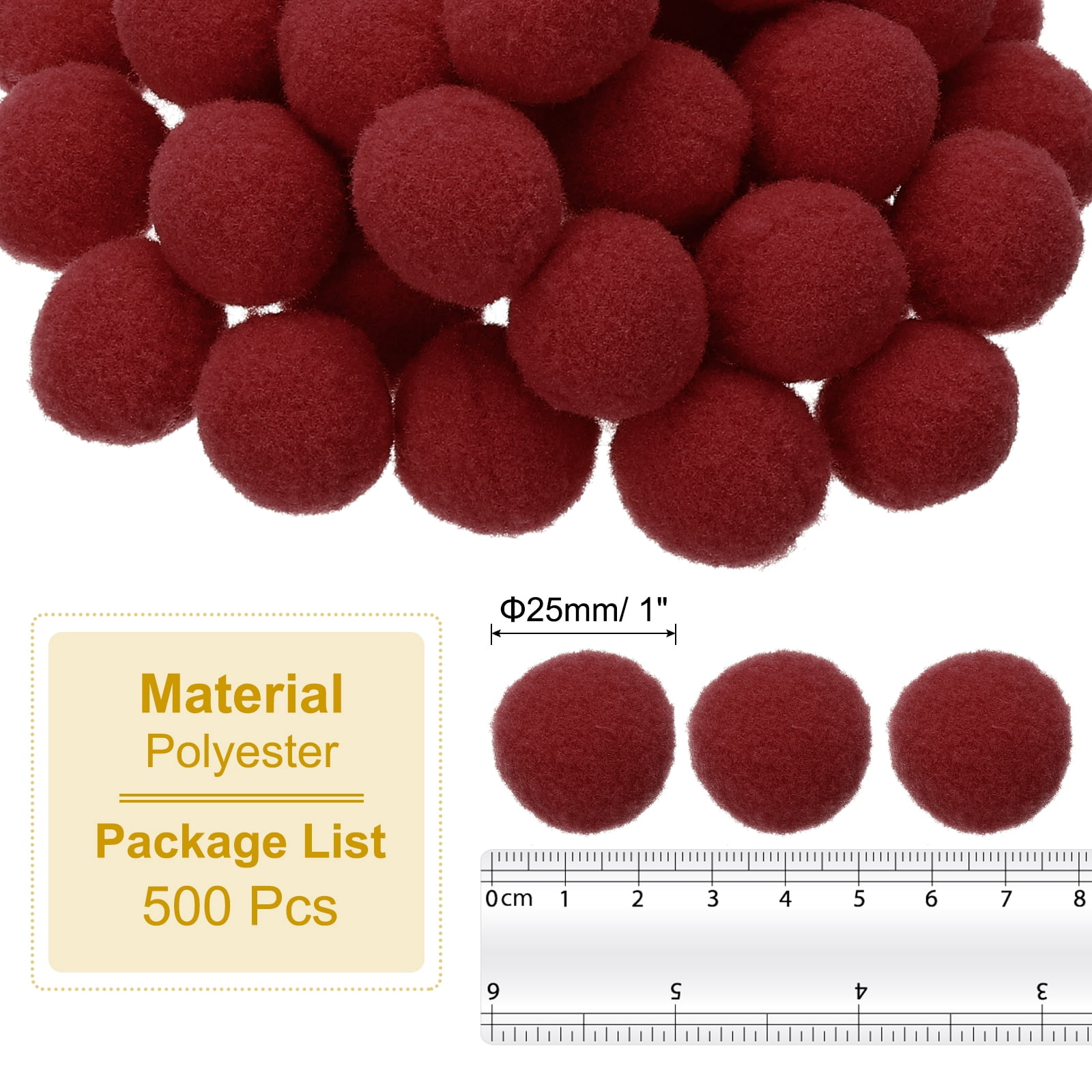 1inch Pom Poms for Crafts, 500pcs Pompoms for Crafts Puff Balls Bulk Fuzzy Balls for Hats Christmas Art DIY, Wine Red