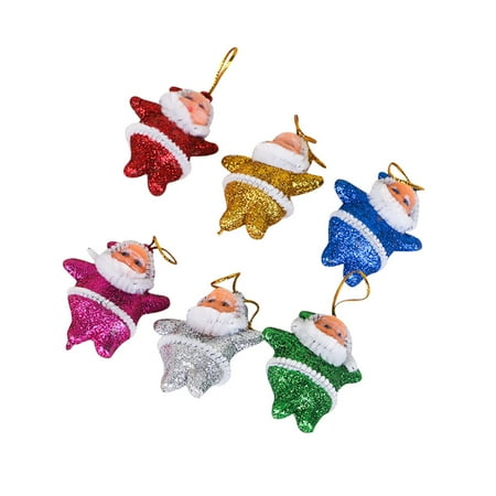 

6PCS Gold Powder Six Colors Santa Pendant Christmas Decoration Gifts