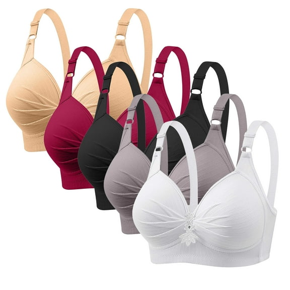 LYEAA Lace Bras for Women Wireless 5 Pack of Soft Comfortable Bras Wirefree Breathable Everyday Bra All Coverage Bralette Fashion Solid Plus Size Bra Style with Adjustable Straps