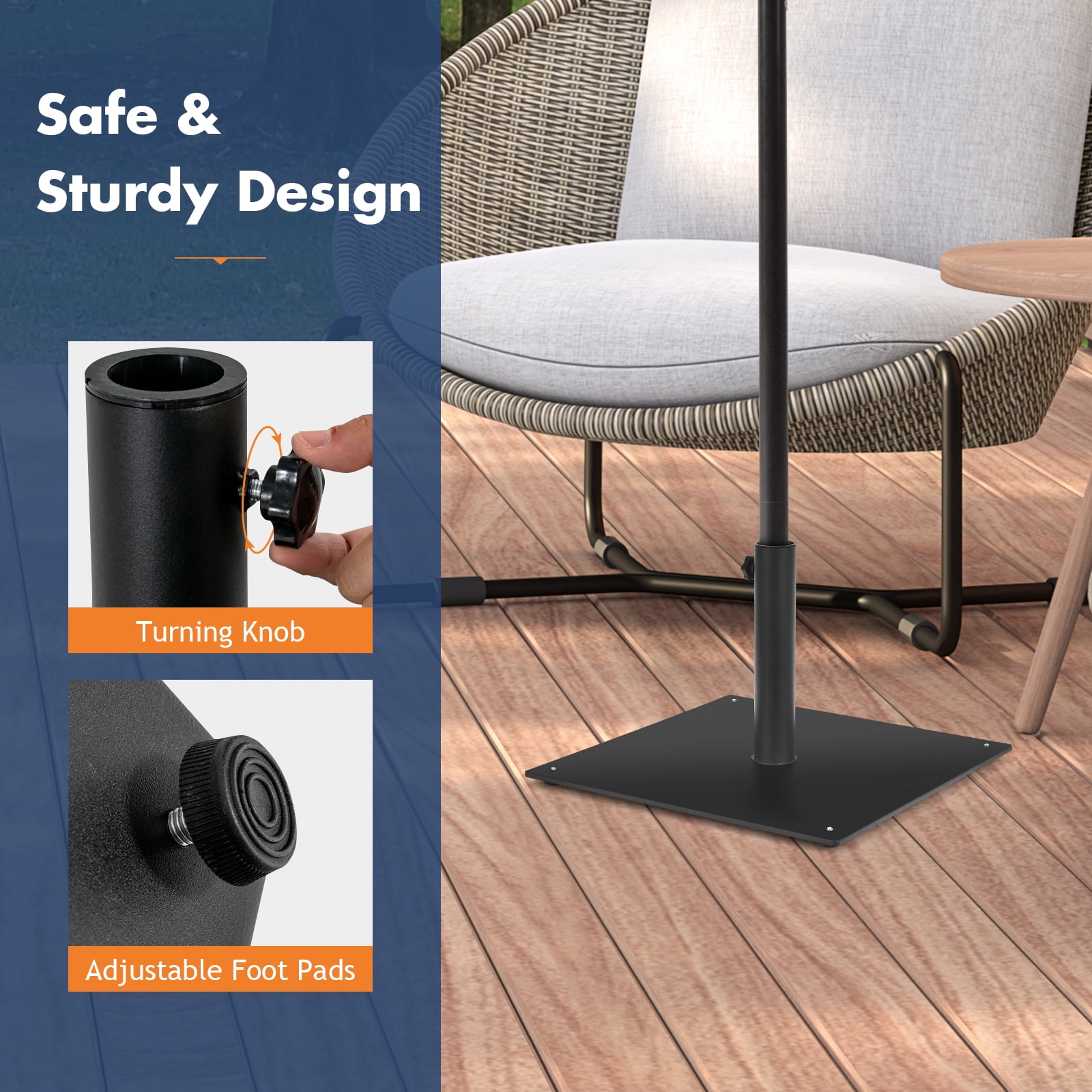 Topbuy 20” x 20” Patio Umbrella Base 35 LBS Heavy Duty Square Umbrella Stand for Courtyard, Poolside, Garden, Black