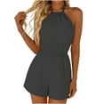thumbnail image 2 of Favoffer Women Halter Neck Jumpsuit Backless Solid Color Romper Elastic Waist Pocketed One Piece Shorts Loose Casual Overalls for Beach Party Daily, 2 of 9
