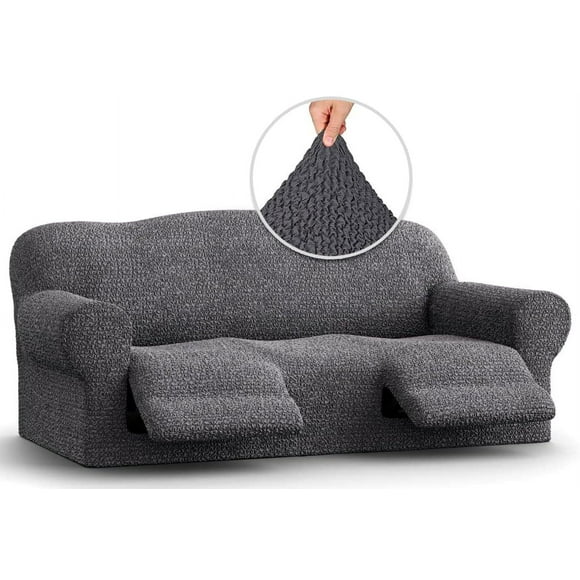 PAULATO BY GA.I.CO. Recliner Sofa Cover - Reclining Couch Slipcover - Soft Polyester Fabric Slipcover - 1-Piece Form Fit Stretch Furniture Protector - Mille Righe Collection - Dark Grey (Couch Cover)