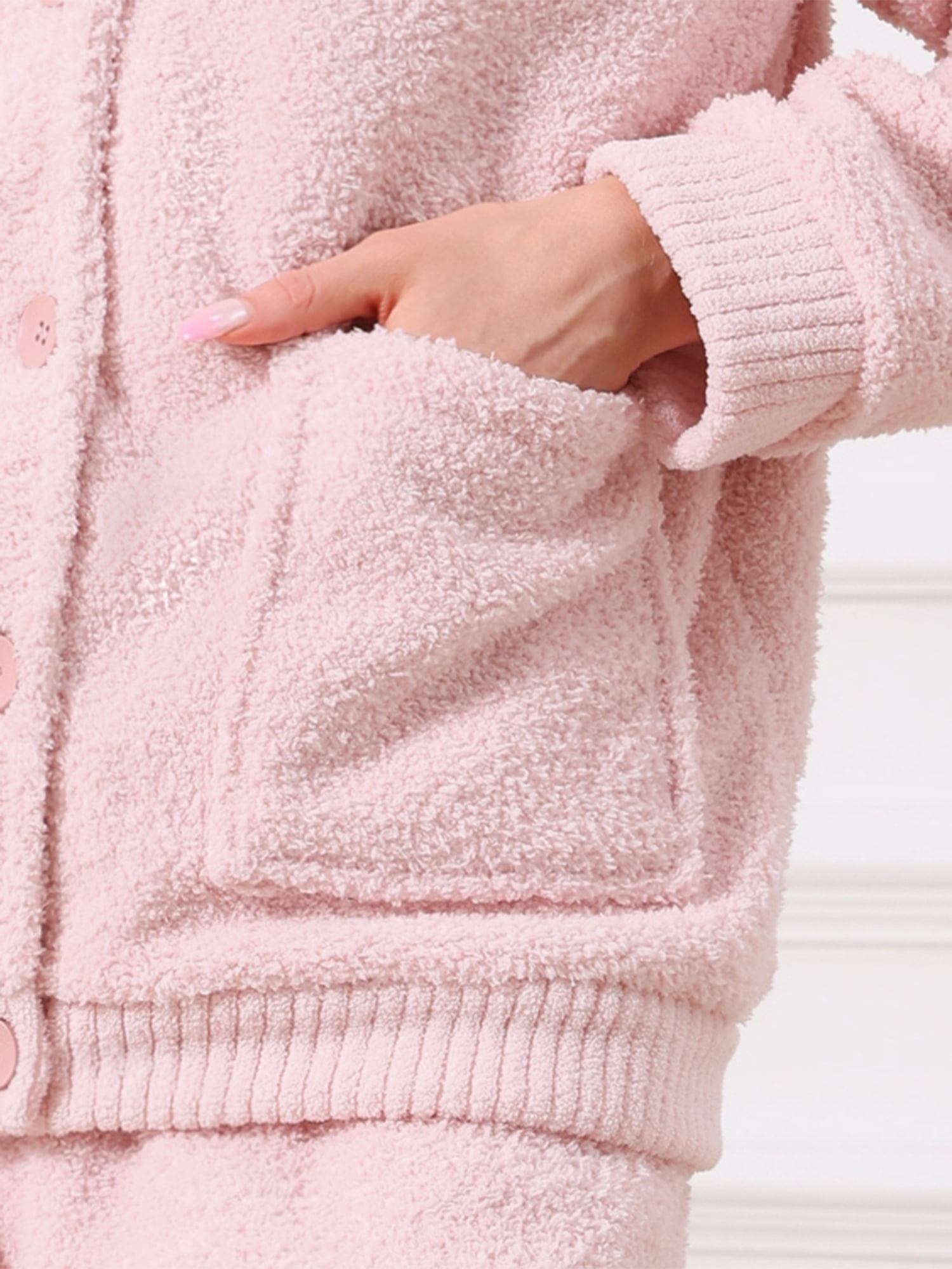 DARING DIVA Women's Fleece Fuzzy Sleepwear Winter Button Down Pajama Sets L Pink