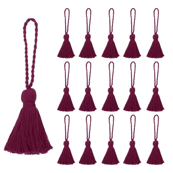 4.33" Mini Tassels, 16 Pcs Cotton Tiny Craft Tassels for Earring Jewelry Making Keychain Bookmarks Pendant Home Decor DIY Crafts, Red 2