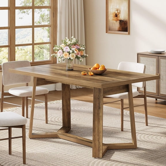 Finmind Farmhouse Dining Table for 4, 47-Inch Rectangle Wooden Kitchen Table with Sturdy Tapered Leg
