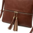 thumbnail image 4 of GEZHEN Ladies Fashion Solid Color Leather Large Capacity Adjustable Shoulder Belt Double Zipper Versatile Single Tassels Messenger Bag Strap Tassel Crossbody, 4 of 5