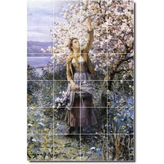 Ceramic Tile Mural-Daniel Ridgway Knight Garden Shower Tile Mural 14. 17" w x 25.5" h using (24) 4.25 x 4.25 ceramic tiles