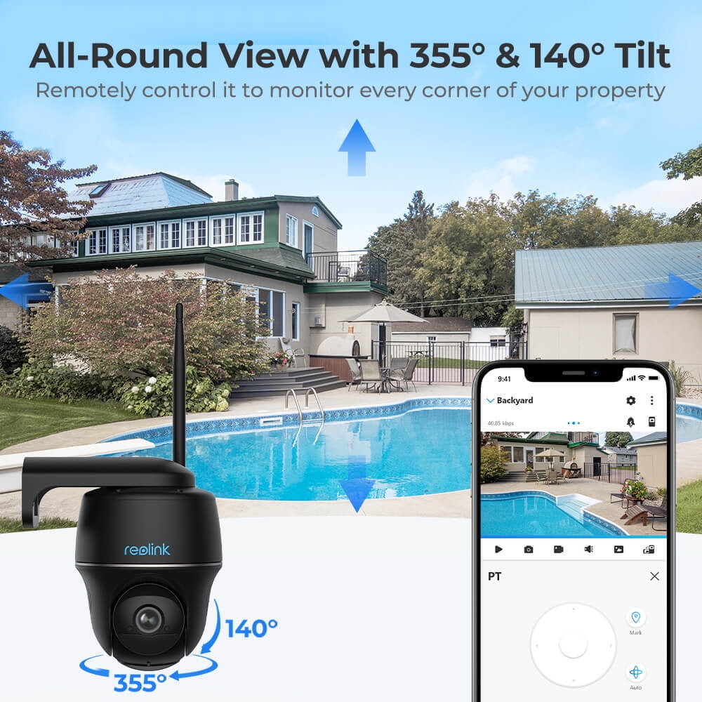 Reolink 5MP Pan Tilt WIFI Outdoor Security Battery Camera, Night Vision - Argus Series B430+Solar Panel