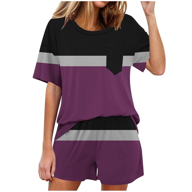 Birdeem Blouses pour Femmes Mode Décontractée Couleur Unie Maison Manches Courtes Col Rond Ensemble de Pyjama avec Pantalon