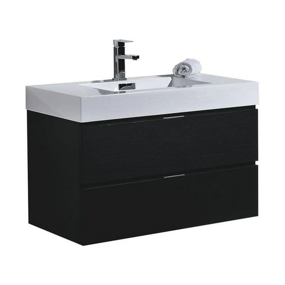 Kubebath Bliss 36" Black Wall Mount Modern Bathroom Vanity