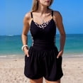 thumbnail image 6 of Swim Rompers for Women Tummy Control One Piece Round Neck Swimsuits with Short Modest Sporty Bathing Suit Swimwear with Pockets Black 2 L, 6 of 8