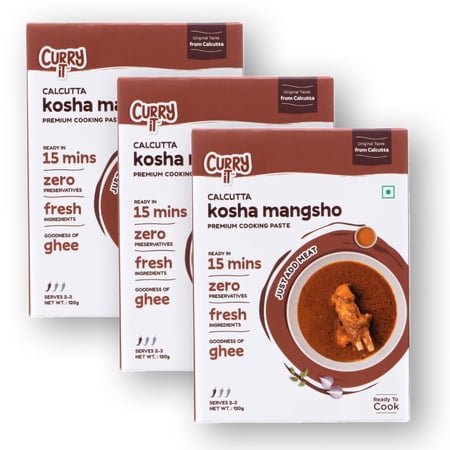 CURRYiT Preservative Free Bengali Mutton Curry (Kosha Mangsho) PACK OF 3 | Chicken & Lamb Curry Paste | Indian Food Cooking Sauce | Non-GMO | Gluten Free | Ready to Cook Simmer Sauce | Just Add Meat