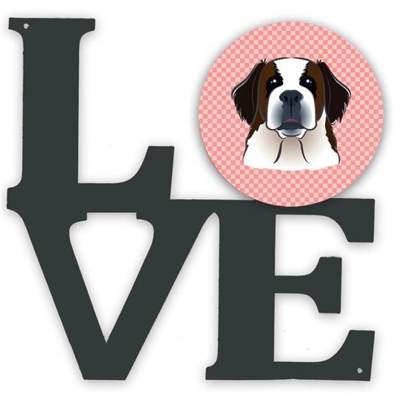 11.5 x 11.75 in. Checkerboard Pink Saint Bernard Metal Artwork Love Wall Decor