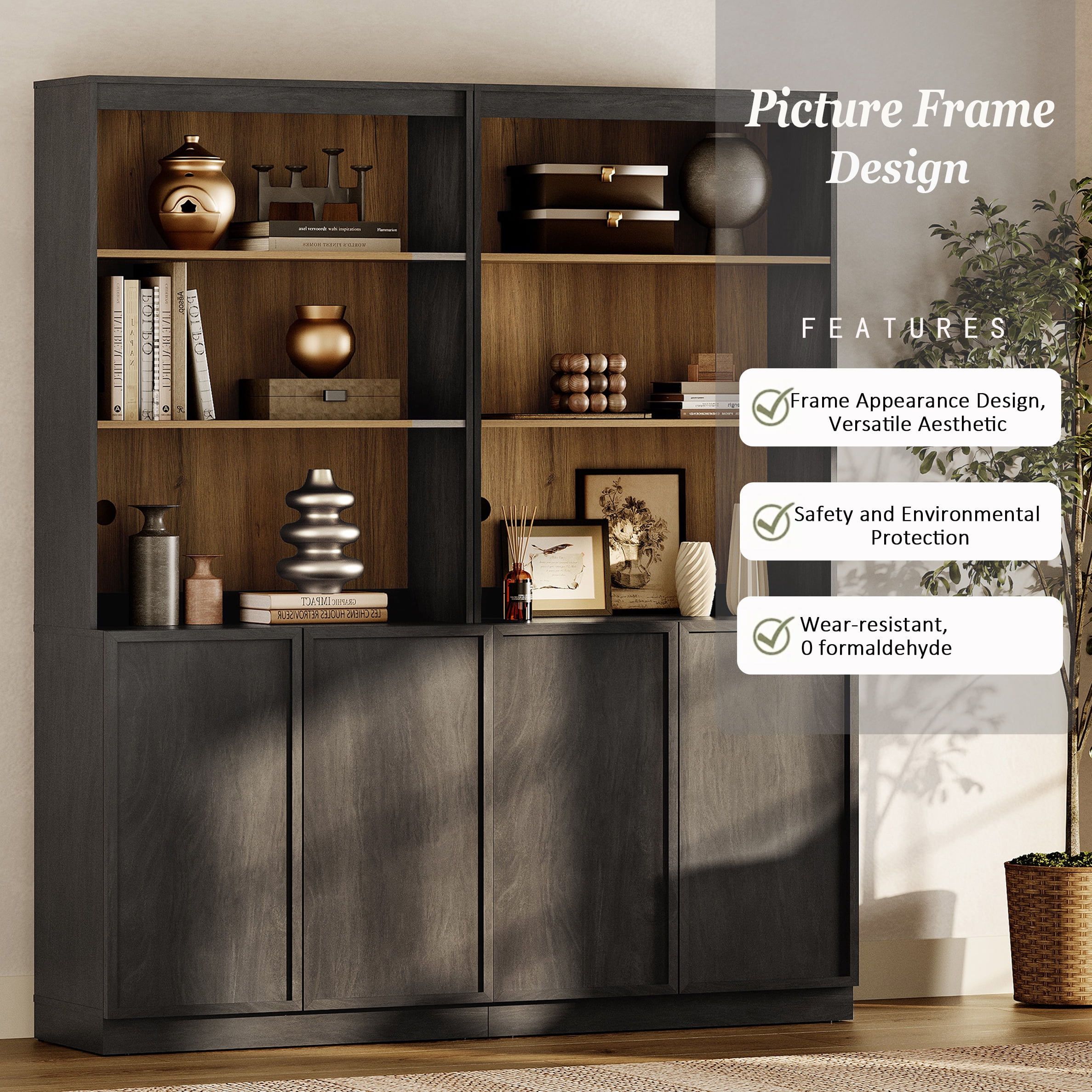 Modern Wood Sideboard Buffet with Doors & Adjustable Shelves, 72" Tall Storage Cabinet for Dining Room Kitchen,Black