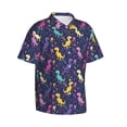 thumbnail image 3 of Xecao Colorful Dinosaur print Hawaiian shirt - a stylish short-sleeve button-down for men, perfect for casual beach and tropical outings., 3 of 9