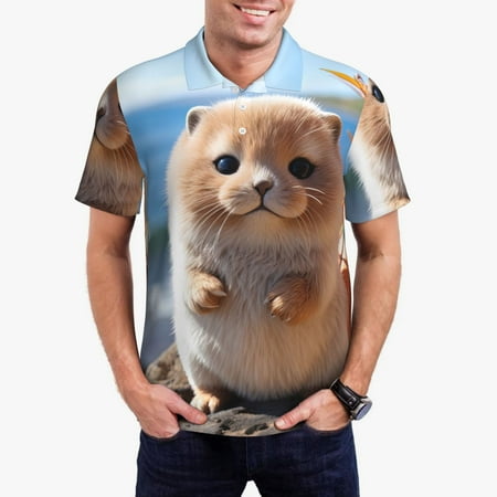 Rateoe Cute Guinea Pig Sea Pattern Men s Short Sleeve Polo Shirts Golf Polo Shirts Short Sleeve Performance Moisture Wicking Dry-Small