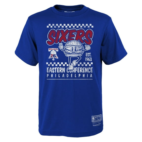 Youth-Mitchell & Ness Royal Philadelphia 76ers Concession Food Character T-Shirt