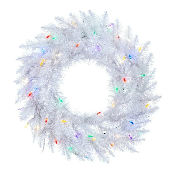 Vickerman 24" Sparkle White Spruce Artificial Christmas Wreath, Multi-Colored LED Lights