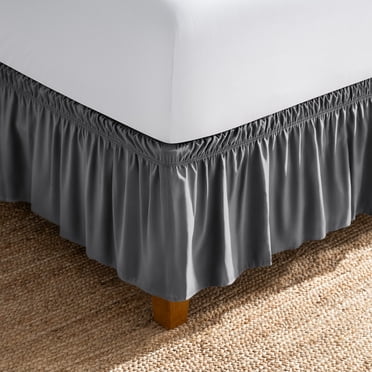 Bare Home Adjustable Wrap Around Bed Skirt - 15 Inch Drop - Easy Fit - Ruffle Pleats - Queen, Gray
