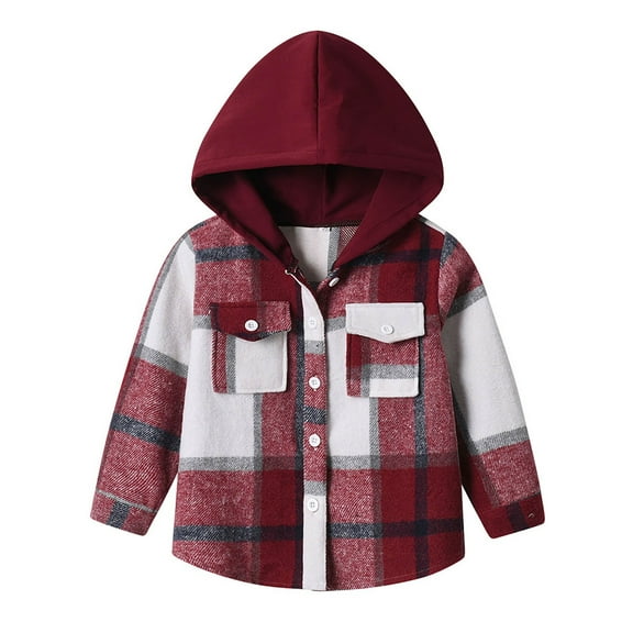 kamemir Toddler Flannel Hooded Shirt Autumn and Winter Plaid Milled Jacket Boys Girls Long Sleeve Jacket(12-18 Months,12-18 Months)
