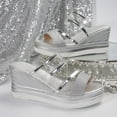 thumbnail image 5 of Modisza Platform Wedges Slides for Women Sparkly Dressy Wedding Shoes Ladies Casual Summer Slip on Wedge Heel Sandals Size 8.5 Silver, 5 of 7