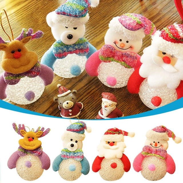 Xihbxyly Decoración Navideña con Luz Led, Colgante de Muñeco de Nieve y Papá Noel, Diseño de Cristal, Funciona con Pilas, Ideal para Mesas, Fiestas y Regalos, 12 X 10 Cm.