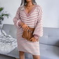 thumbnail image 2 of CEHVOM Women Casual Loose Stripe Solid Color V-neck Sweater Knit Dress, 2 of 6