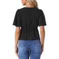 thumbnail image 3 of INSPIRE CHIC Women's Peplum Blouse Top Ruffle Sleeve Bow Tie Decor Deep V Neck Tops XL Black, 3 of 5