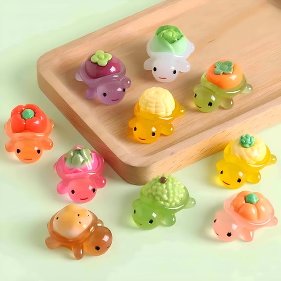 XIBUFE 50Pcs Mini Resin Turtle Figurines,Whimsical Fruit & Vegetable Turtle Figures -Resin Figures Glow in the Dark Plastic Sea Animals Bulk Dollhouse Accessories Decor,Crafts (Multicolor)