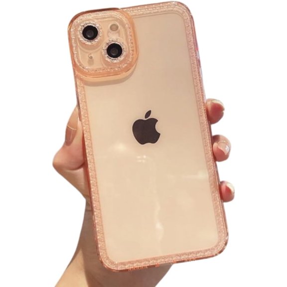 Compatible with iPhone Case,Glitter Diamond Camera Lens Bumper Protection,[Compatible with Wireless Charging] Clear Soft Shockproof Cover Phone Case (Orange,iPhone 14 Pro)