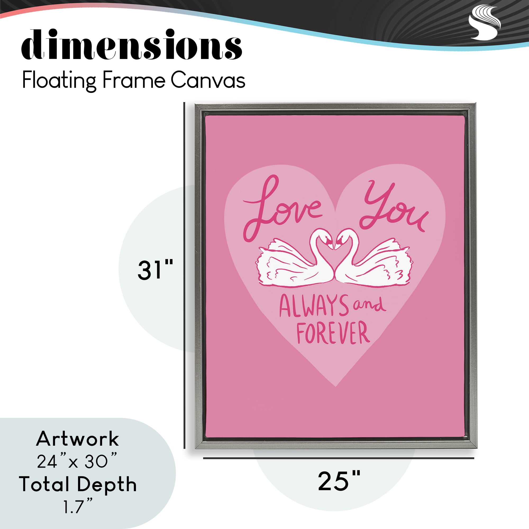 Always & Forever Swans Gray Framed Floater Canvas Wall Art, design by Juliet Meeks