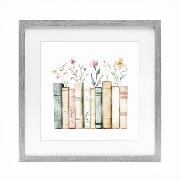 Stupell Industries Farmhouse Floral Stories Library Gray Framed Print Under Glass, 16 x 16, by Svetlana Aleynikova