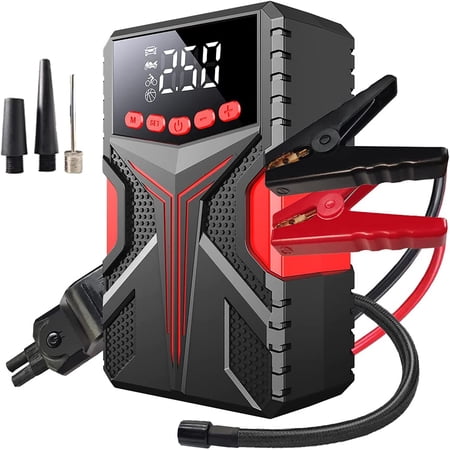 Rupoun Multifunctional 1500A Peak Automotive Jump Starter with 150PSI Air Compressor Portable Car Battery Booster Pack, 12V 8000mAh Power Bank Digital Tire Inflator LED Light for Auto