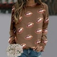 thumbnail image 2 of Tiweut Womens' Leisure Sweatshirts Fashion Football Printed Round Neck Hoodless Long Sleeve Loose Fit Pullover Tops Brown,L, 2 of 4