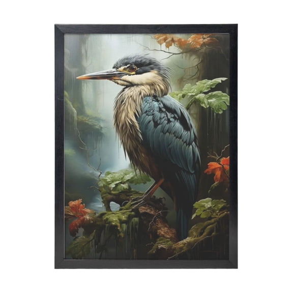 WFSposter Heron Bird Wall Art Moody Bird Pictures Blue Heron Print Wild Animal Canvas Art Egret Artwork Wild Bird Picture Gothic Posters Plant Vintage Bird Artwork Moody Flower Painting Decor 16x24