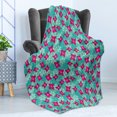 thumbnail image 4 of Lily Soft Flannel Fleece Blanket, Vibrant Flower Field Flourishing Spring Season Daisy Valentines Garden Pattern, Cozy Plush for Indoor and Outdoor Use, 50" x 70", Turquoise Magenta, by Ambesonne, 4 of 5