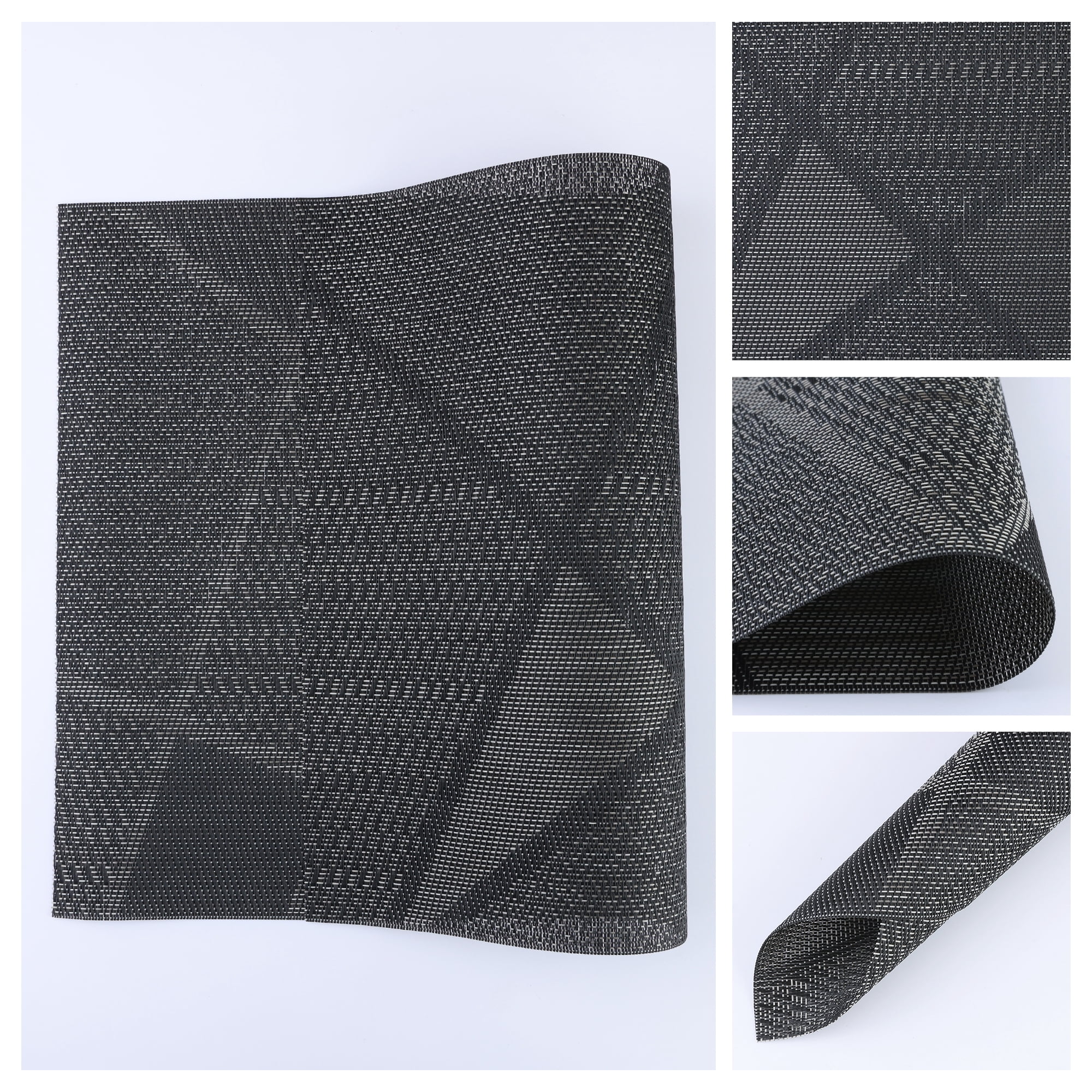 Unique Bargains Set of 6 Solid Design Placemats for Kitchen Dining Table Decor Black