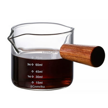 

Spree 2.5 oz Espresso Glass With Wood Handle Double Spouts Espresso Measuring Glass Cup Triple Pitcher Barista Measuring Cup For Coffee Tea Milk Espresso
