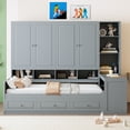 thumbnail image 2 of Twin Size Wood Daybed with Desk and Wardrobe, Corner Bed Frame with Storage Drawers and Bookshelf for Small Bedrooms, Teens and Adults, Gray, 2 of 9